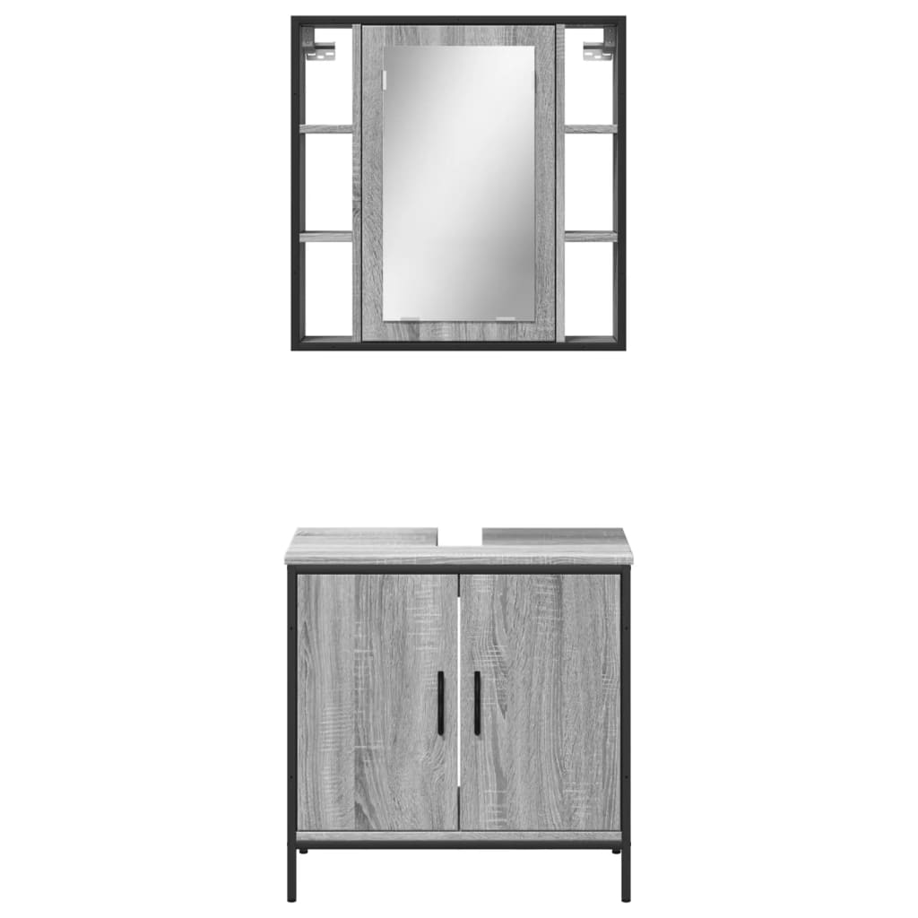 Set Mobili da Bagno 2 pz Grigio Sonoma in Legno Multistrato 3214723