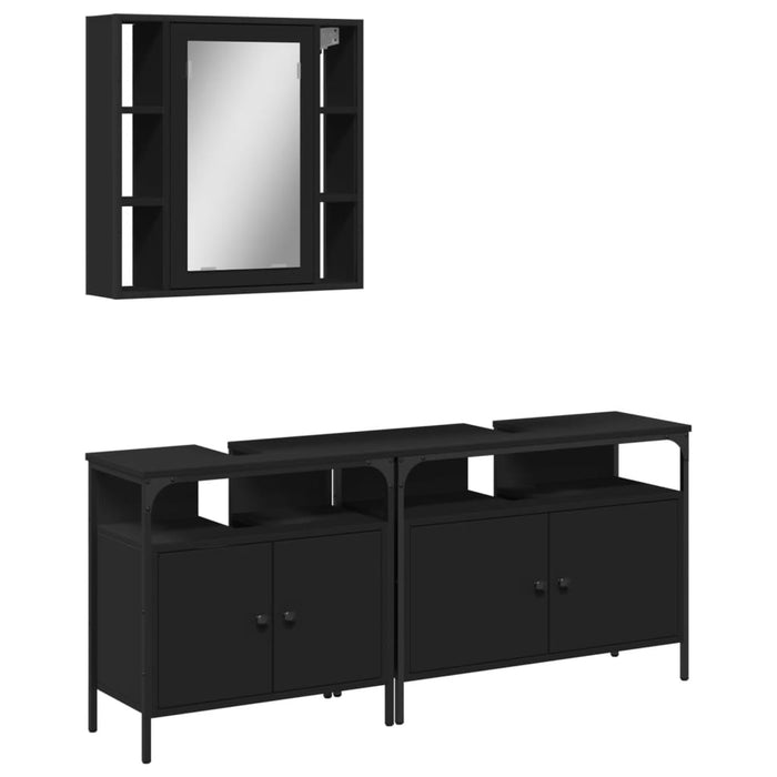 Set di Mobili da Bagno 3 pz Nero in Legno Multistratocod mxl 93076