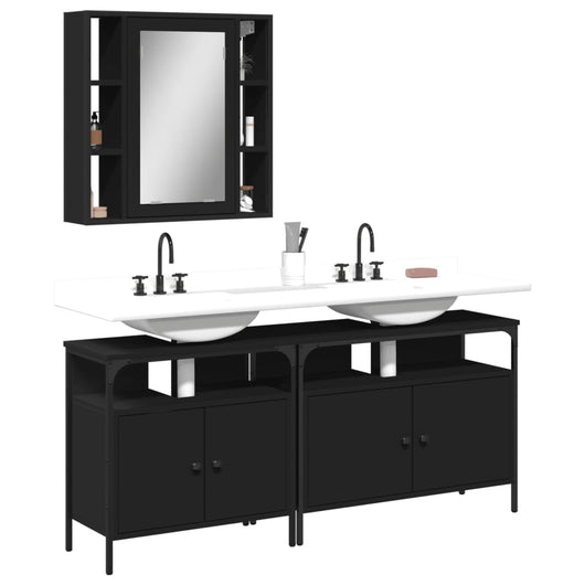 Set di Mobili da Bagno 3 pz Nero in Legno Multistrato 3214725