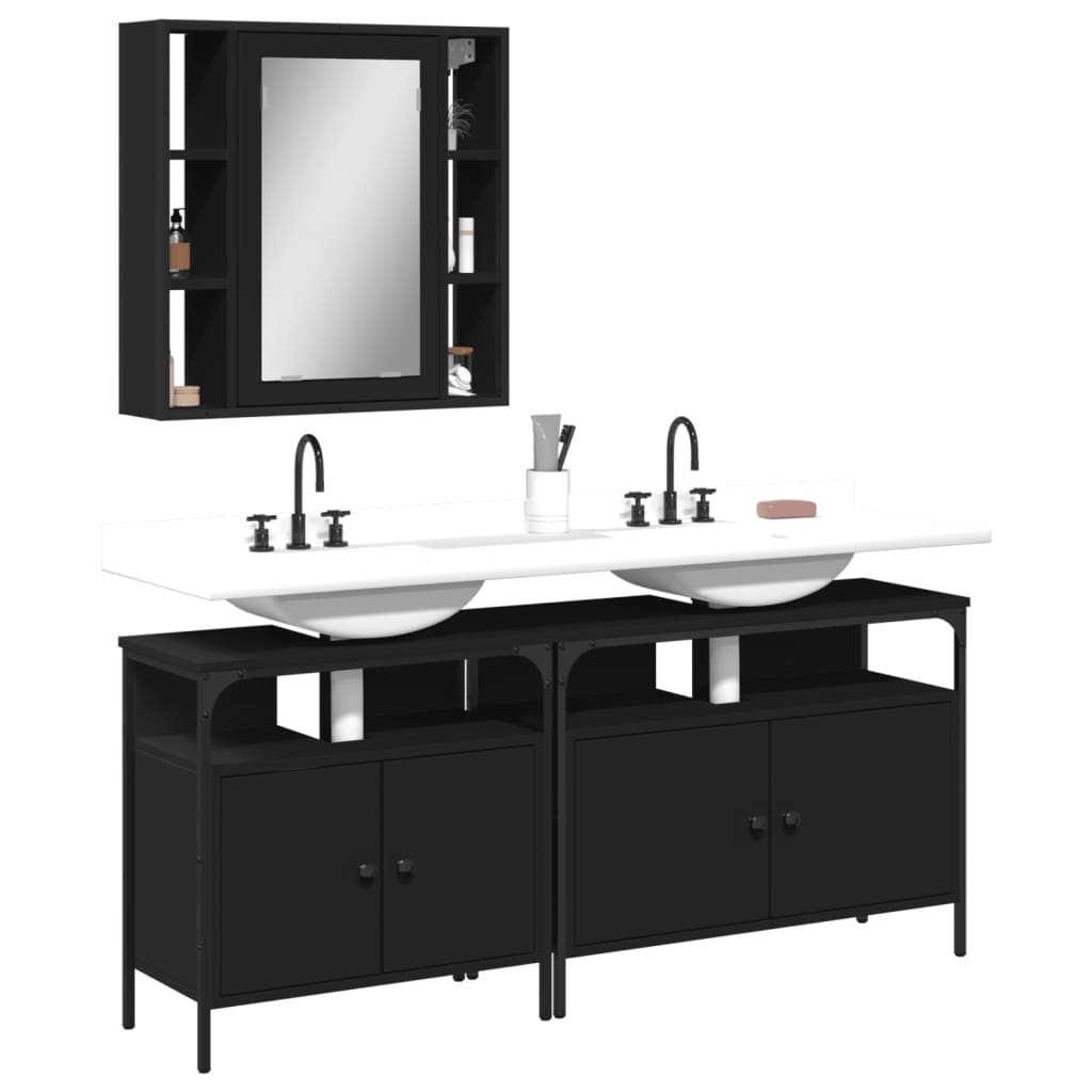 Set di Mobili da Bagno 3 pz Nero in Legno Multistratocod mxl 93076