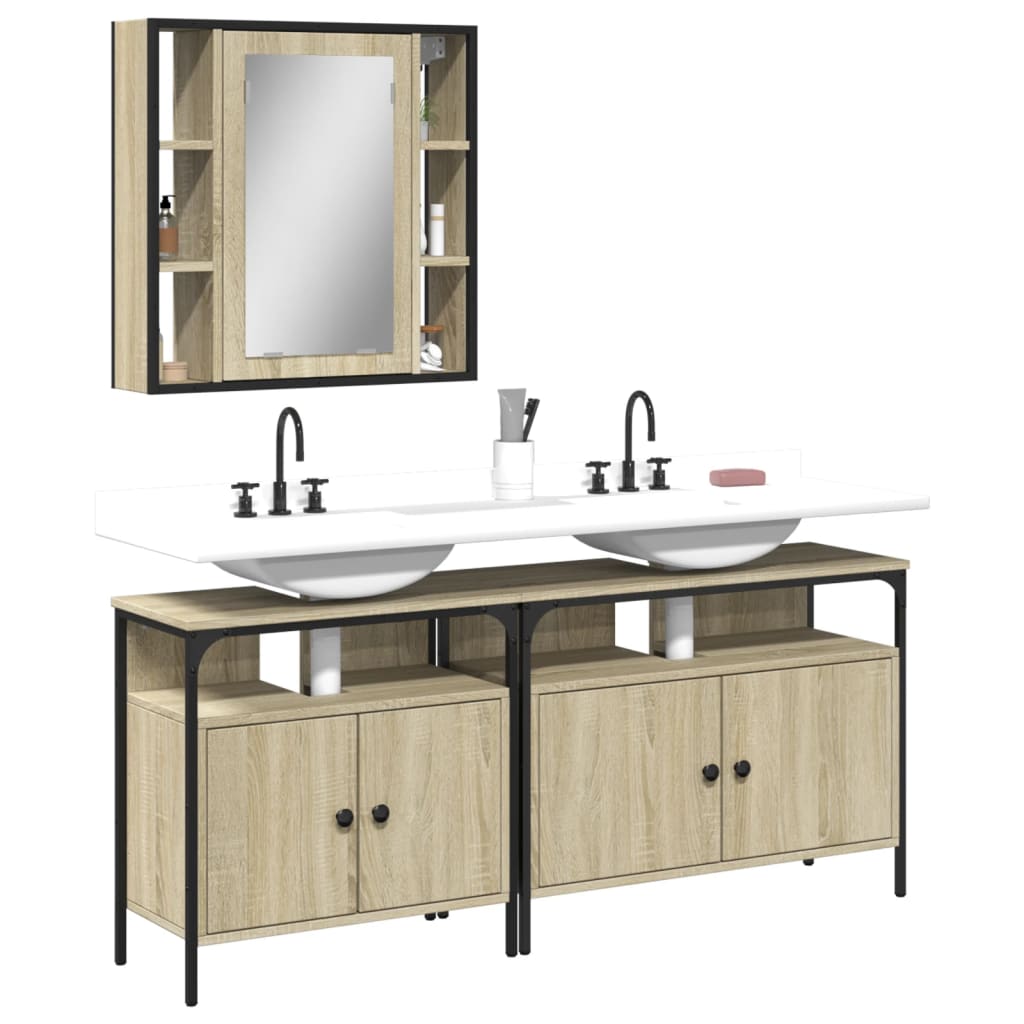 Set di Mobili da Bagno 3 pz Rovere Sonoma in Legno Multistrato 3214726