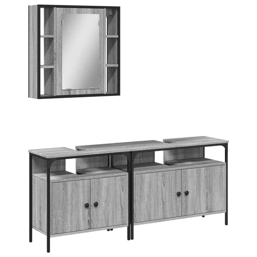 Set Mobili da Bagno 3 pz Grigio Sonoma in Legno Multistrato 3214728