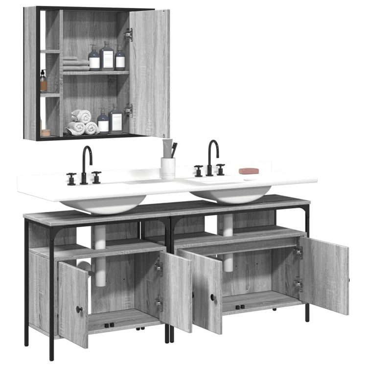 Set Mobili da Bagno 3 pz Grigio Sonoma in Legno Multistrato 3214728