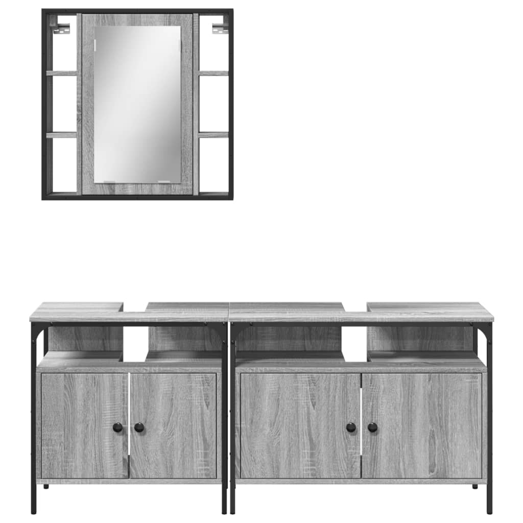 Set Mobili da Bagno 3 pz Grigio Sonoma in Legno Multistrato 3214728