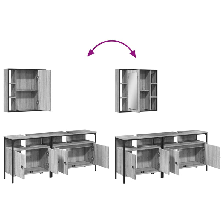 Set Mobili da Bagno 3 pz Grigio Sonoma in Legno Multistrato 3214728