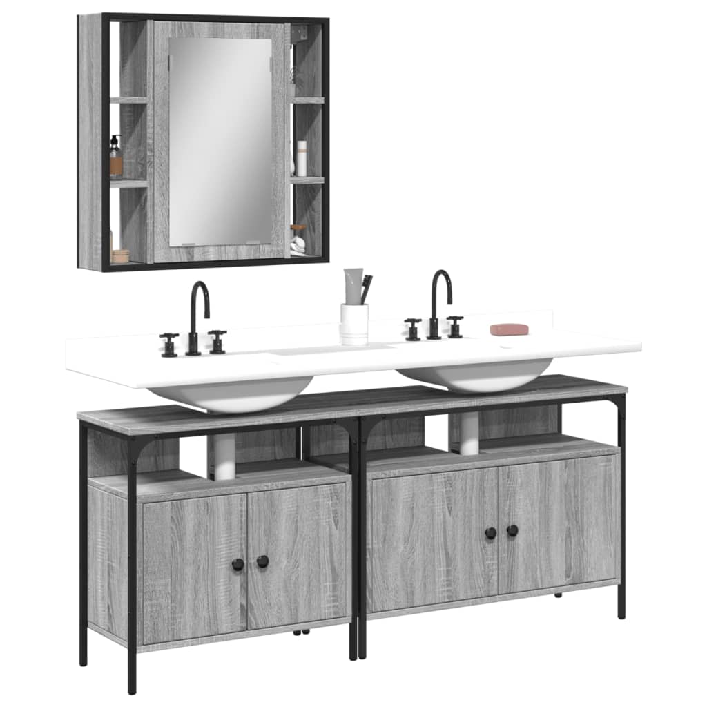 Set Mobili da Bagno 3 pz Grigio Sonoma in Legno Multistrato 3214728