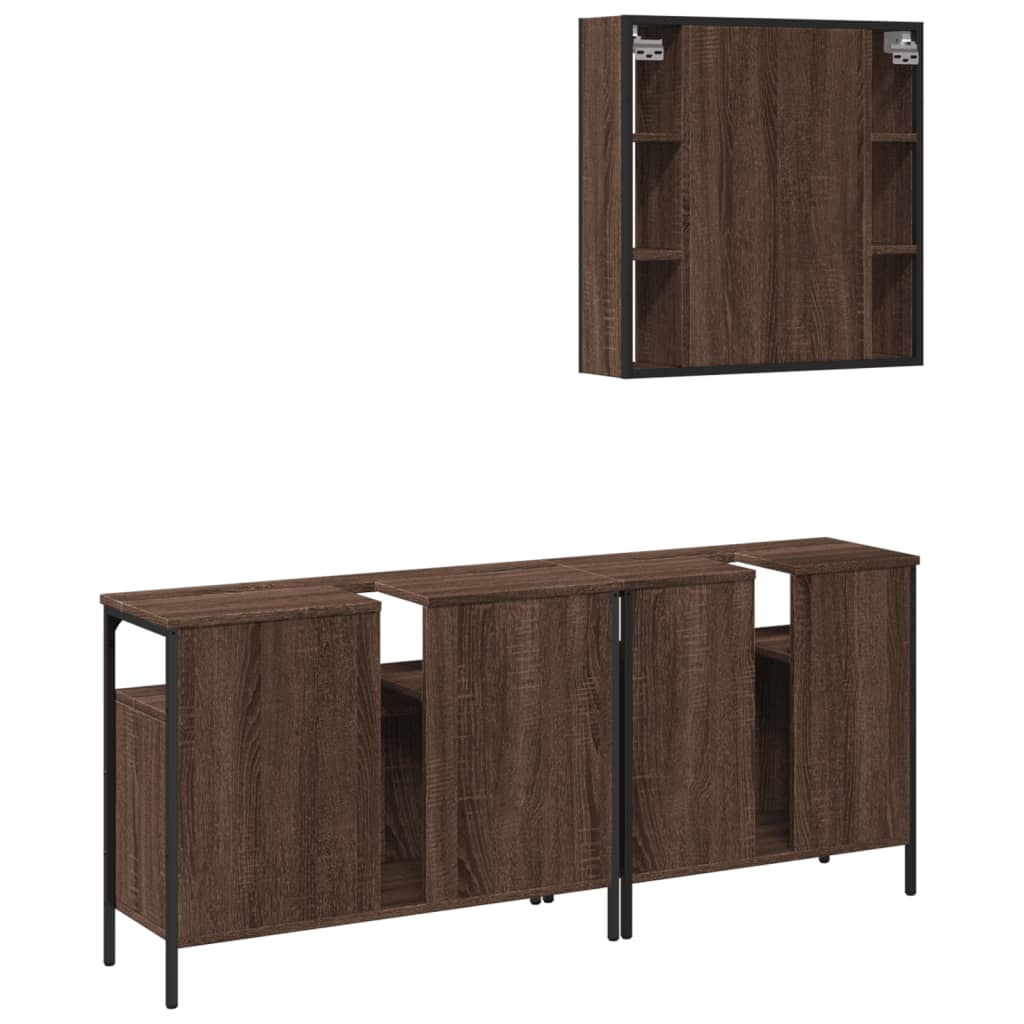 Set Mobili da Bagno 3 pz Rovere Marrone in Legno Multistrato 3214729