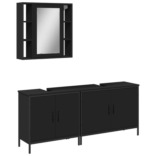 Set di Mobili da Bagno 3 pz Nero in Legno Multistrato 3214730