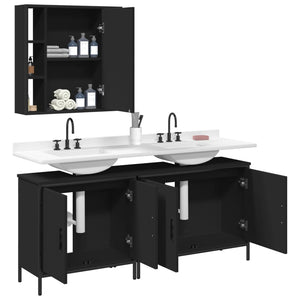 Set di Mobili da Bagno 3 pz Nero in Legno Multistrato 3214730