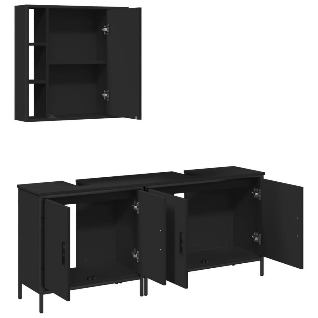 Set di Mobili da Bagno 3 pz Nero in Legno Multistrato 3214730