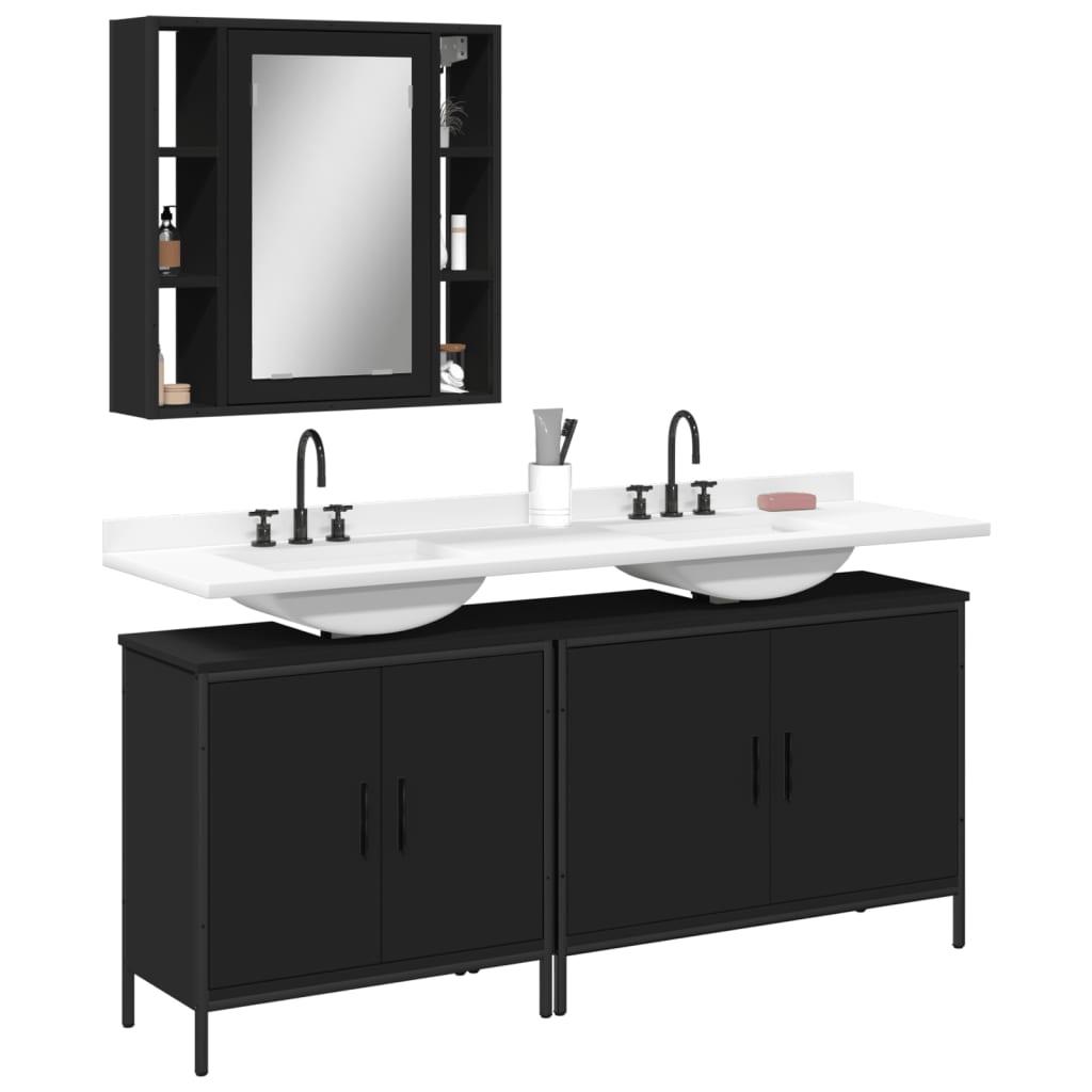 Set di Mobili da Bagno 3 pz Nero in Legno Multistrato 3214730