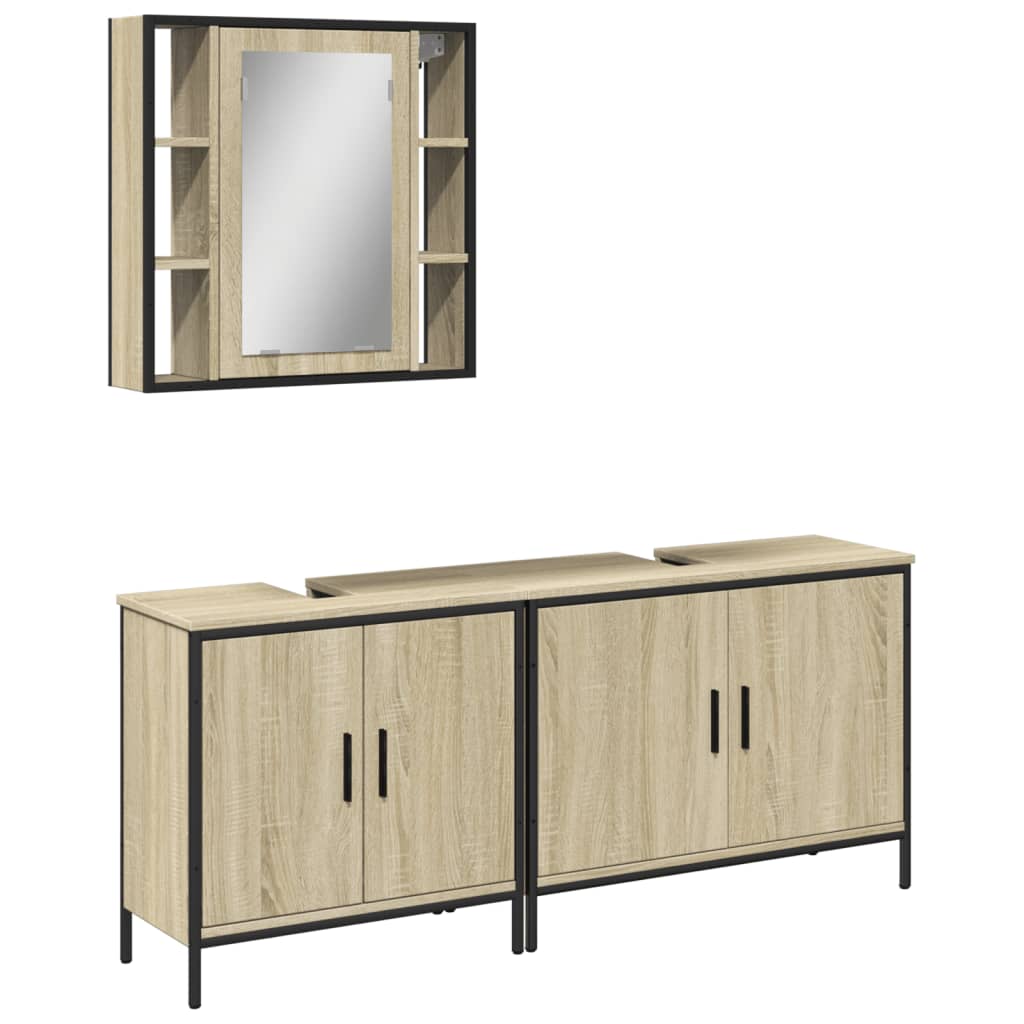 Set di Mobili da Bagno 3 pz Rovere Sonoma in Legno Multistrato 3214731