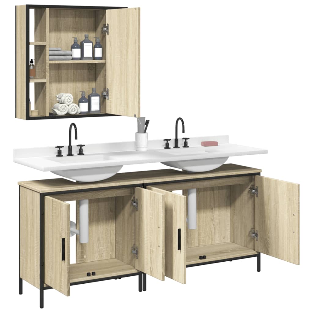 Set di Mobili da Bagno 3 pz Rovere Sonoma in Legno Multistrato 3214731