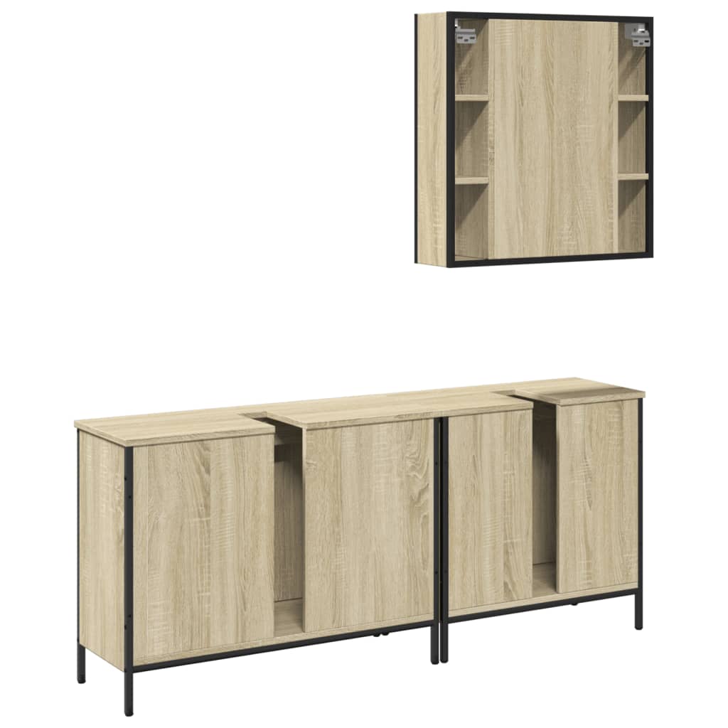 Set di Mobili da Bagno 3 pz Rovere Sonoma in Legno Multistrato 3214731