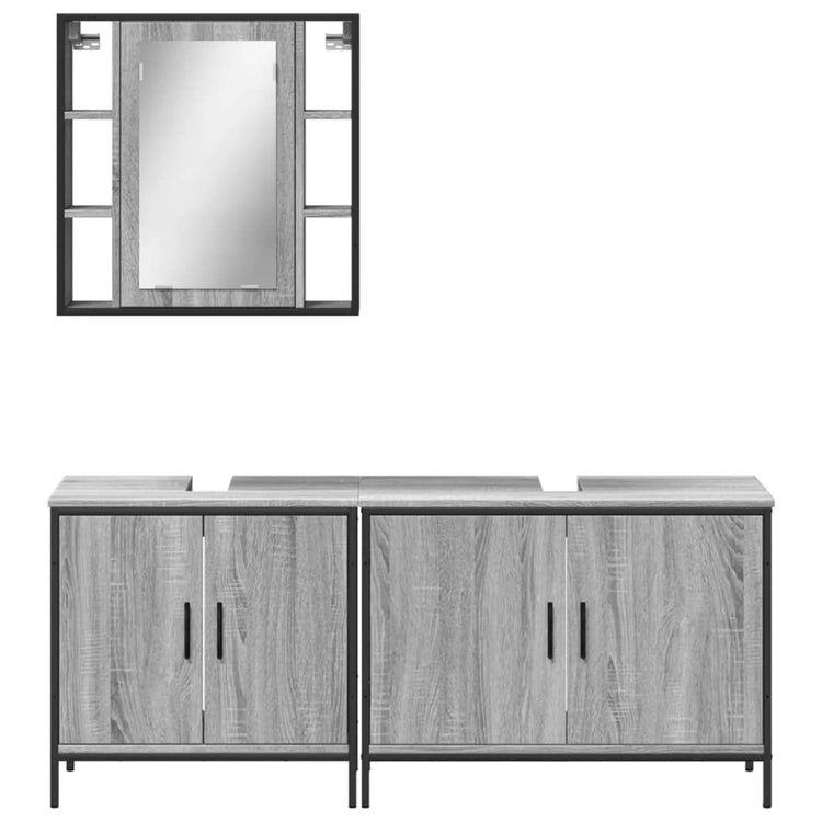 Set Mobili da Bagno 3 pz Grigio Sonoma in Legno Multistrato 3214733