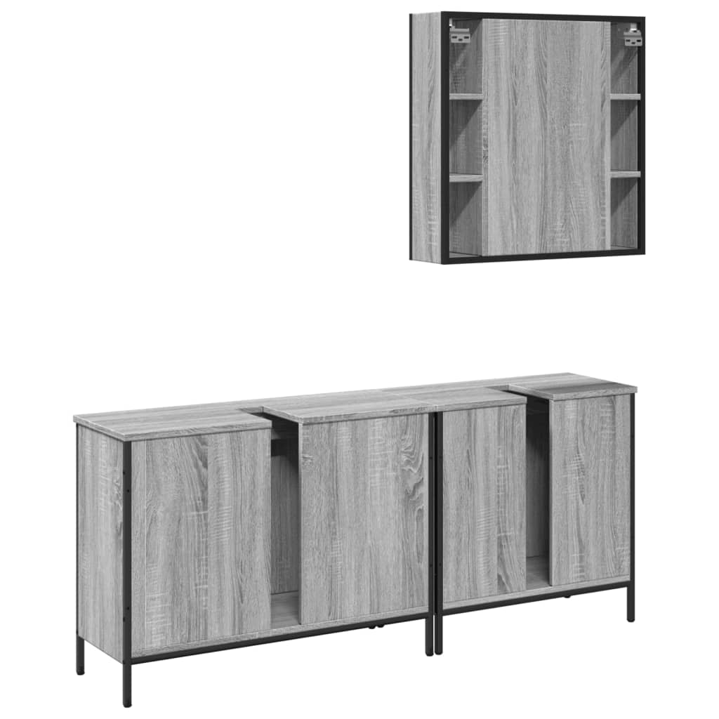 Set Mobili da Bagno 3 pz Grigio Sonoma in Legno Multistrato 3214733