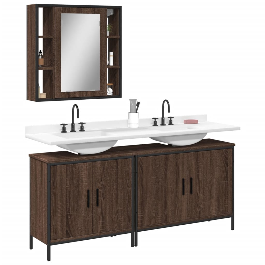 Set Mobili da Bagno 3 pz Rovere Marrone in Legno Multistrato 3214734