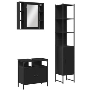 Set di Mobili da Bagno 3 pz Nero in Legno Multistrato 3214735