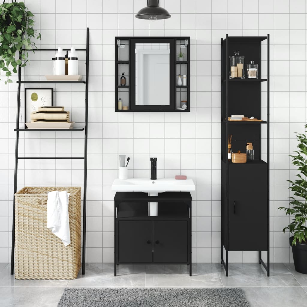 Set di Mobili da Bagno 3 pz Nero in Legno Multistrato 3214735