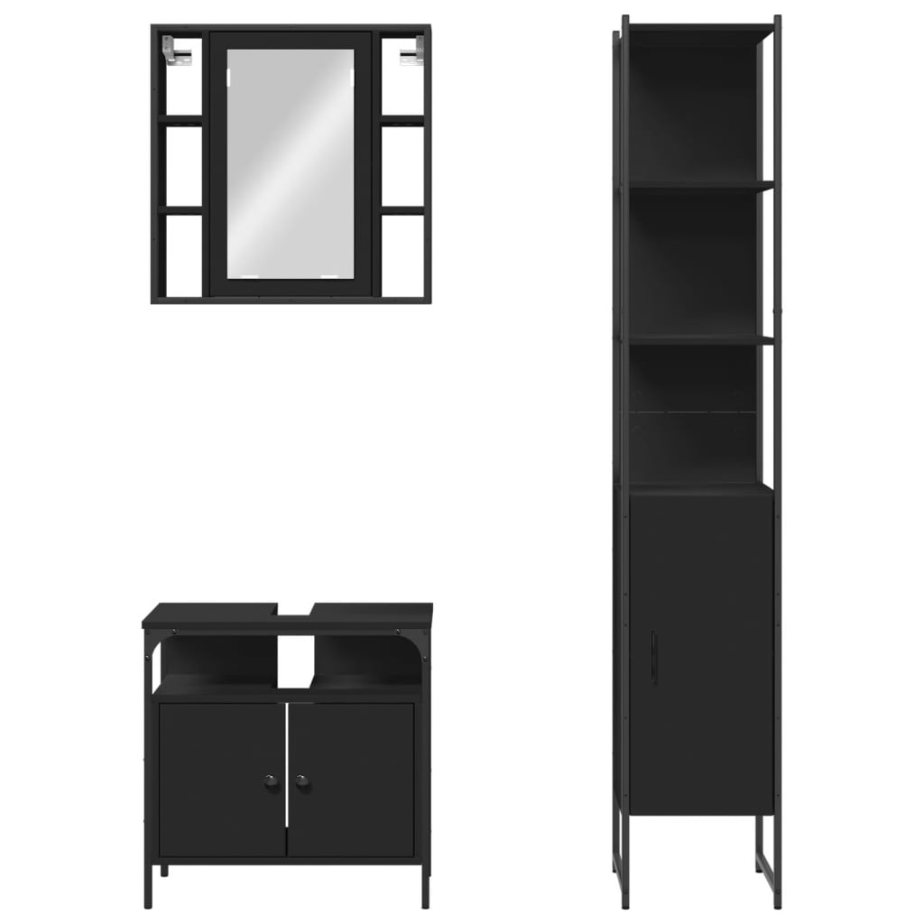 Set di Mobili da Bagno 3 pz Nero in Legno Multistrato 3214735