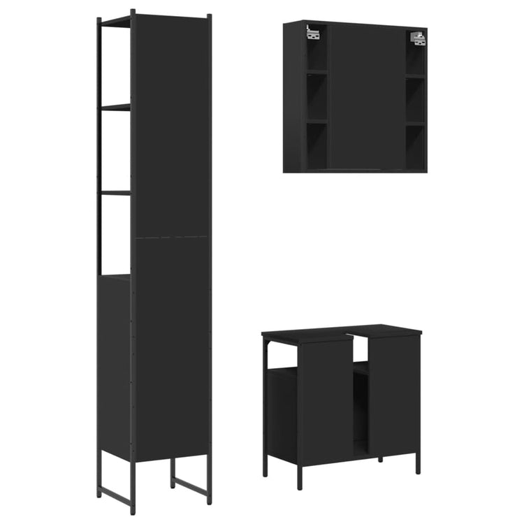 Set di Mobili da Bagno 3 pz Nero in Legno Multistrato 3214735