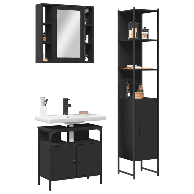 Set di Mobili da Bagno 3 pz Nero in Legno Multistrato 3214735