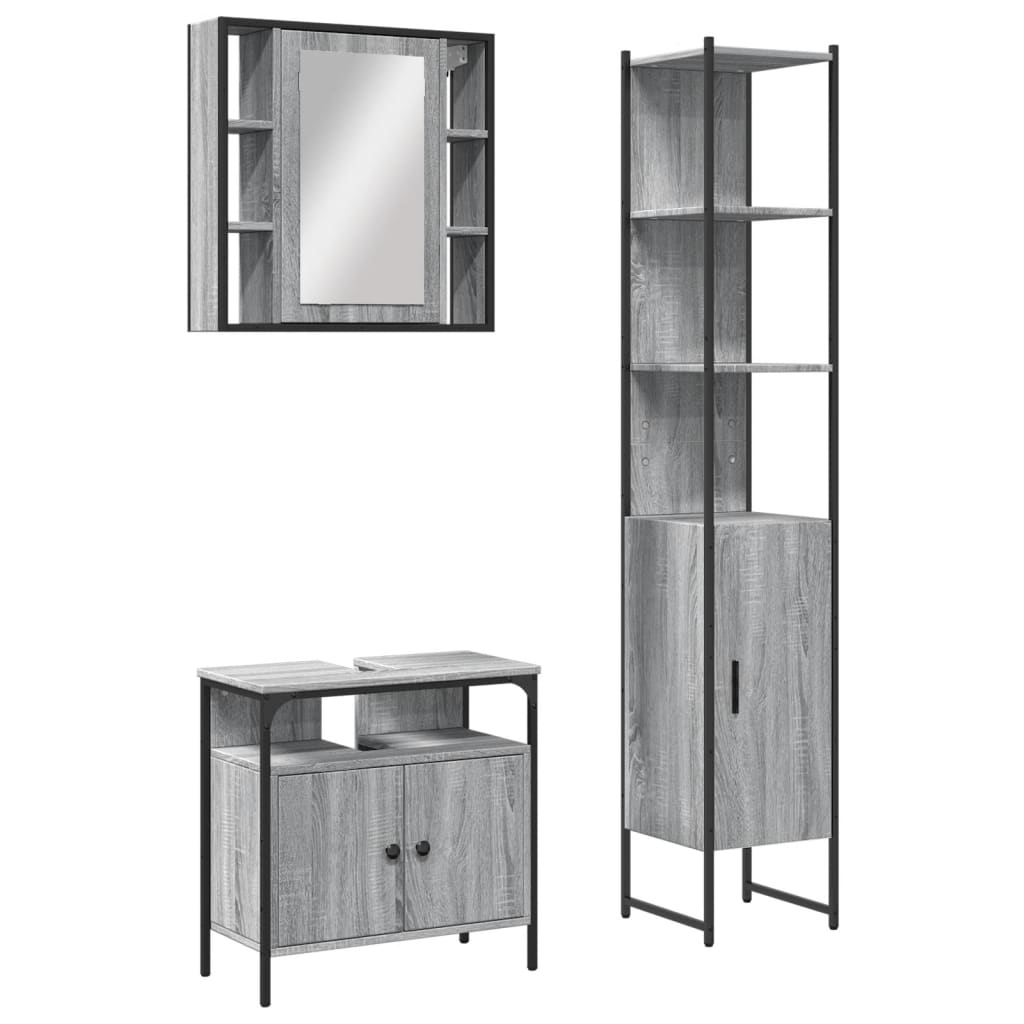 Set Mobili da Bagno 3 pz Grigio Sonoma in Legno Multistrato 3214738