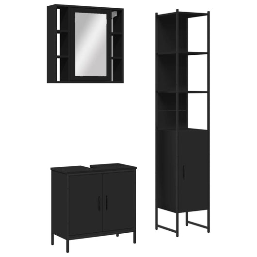 Set di Mobili da Bagno 3 pz Nero in Legno Multistrato 3214740