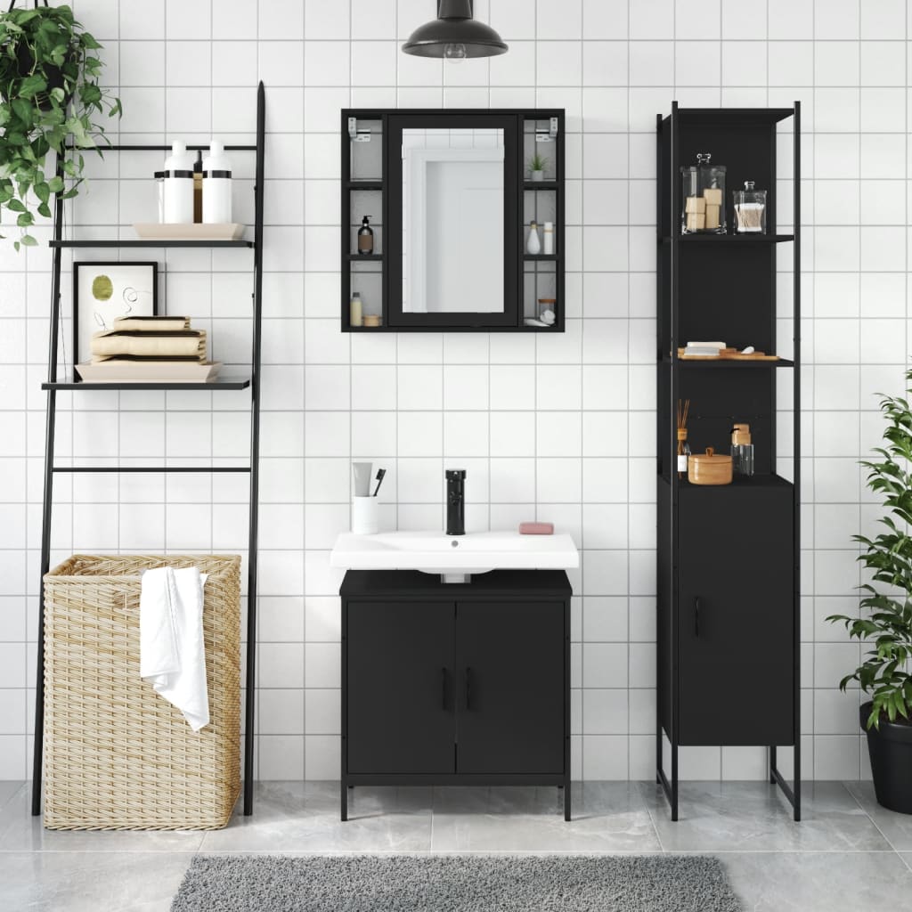 Set di Mobili da Bagno 3 pz Nero in Legno Multistrato 3214740