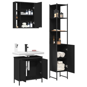 Set di Mobili da Bagno 3 pz Nero in Legno Multistrato 3214740