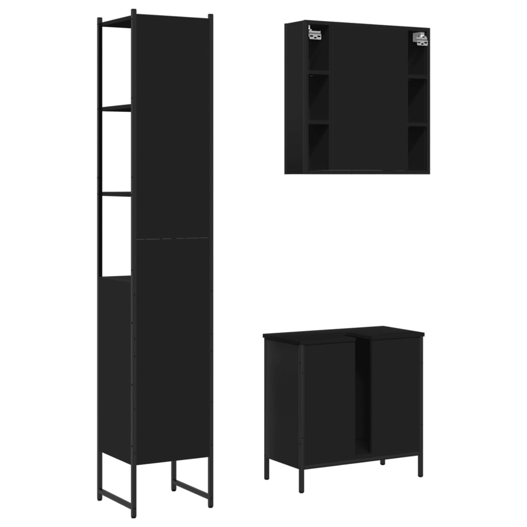 Set di Mobili da Bagno 3 pz Nero in Legno Multistrato 3214740