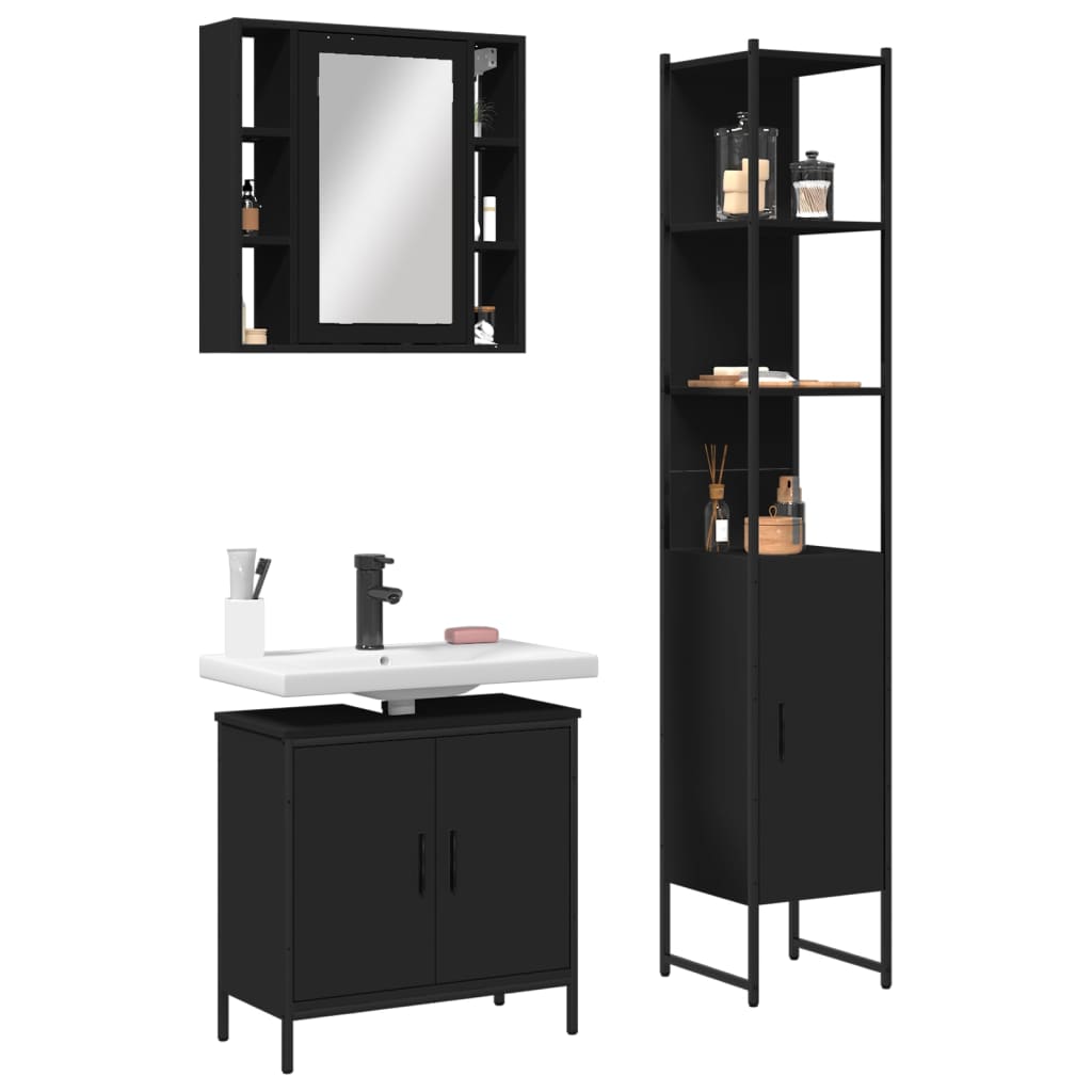 Set di Mobili da Bagno 3 pz Nero in Legno Multistrato 3214740