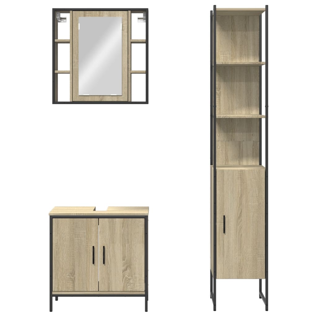 Set di Mobili da Bagno 3 pz Rovere Sonoma in Legno Multistrato 3214741