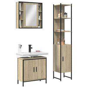 Set di Mobili da Bagno 3 pz Rovere Sonoma in Legno Multistrato 3214741