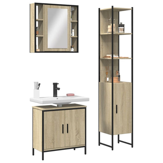 Set di Mobili da Bagno 3 pz Rovere Sonoma in Legno Multistrato 3214741