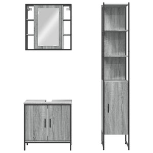 Set Mobili da Bagno 3 pz Grigio Sonoma in Legno Multistrato 3214743