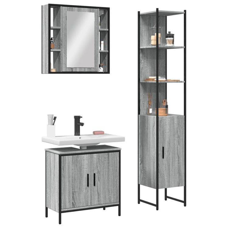 Set Mobili da Bagno 3 pz Grigio Sonoma in Legno Multistrato 3214743