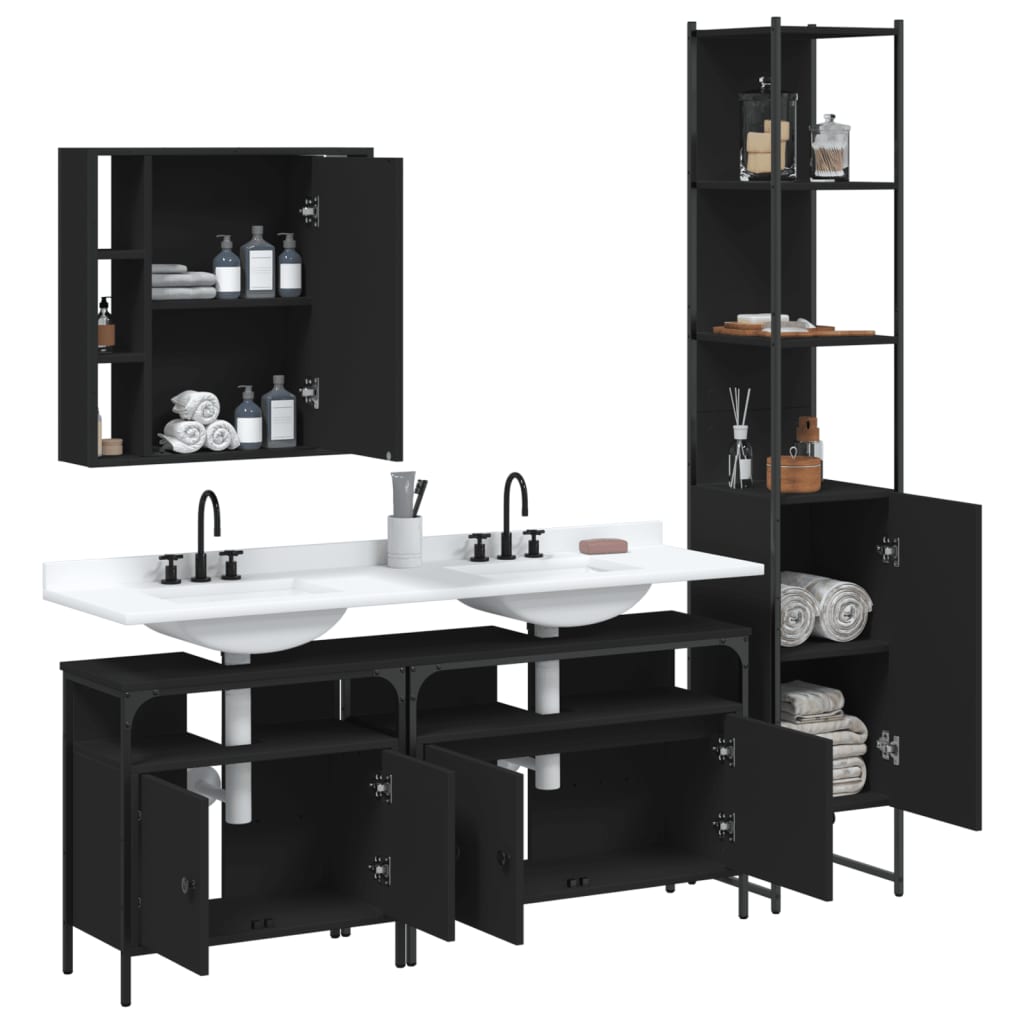 Set Mobili da Bagno 4 pz Nero in Legno Multistrato 3214745