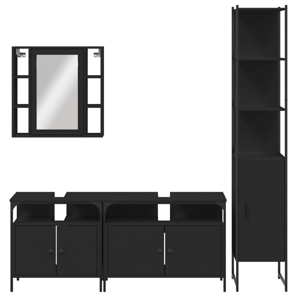 Set Mobili da Bagno 4 pz Nero in Legno Multistrato 3214745