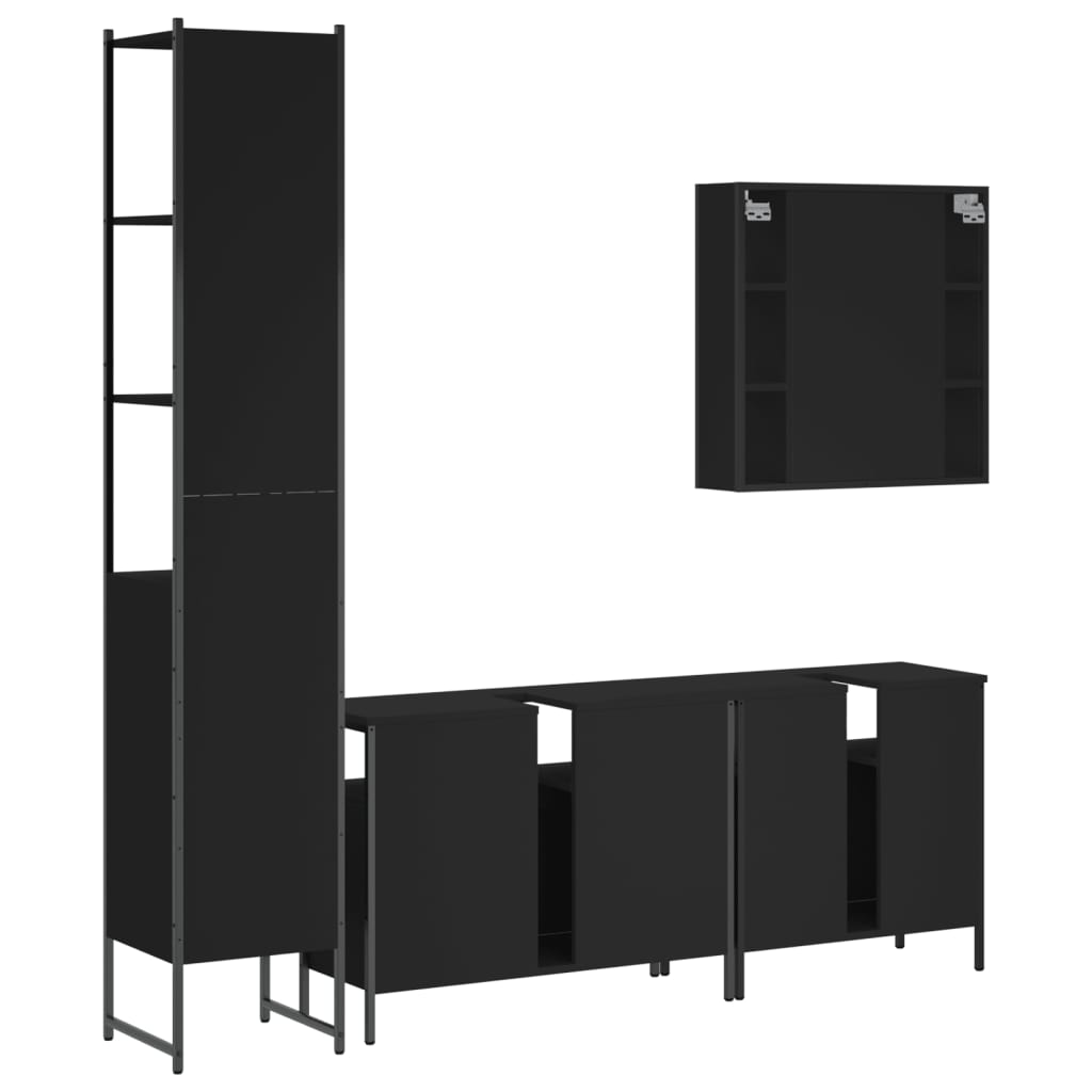 Set Mobili da Bagno 4 pz Nero in Legno Multistrato 3214745