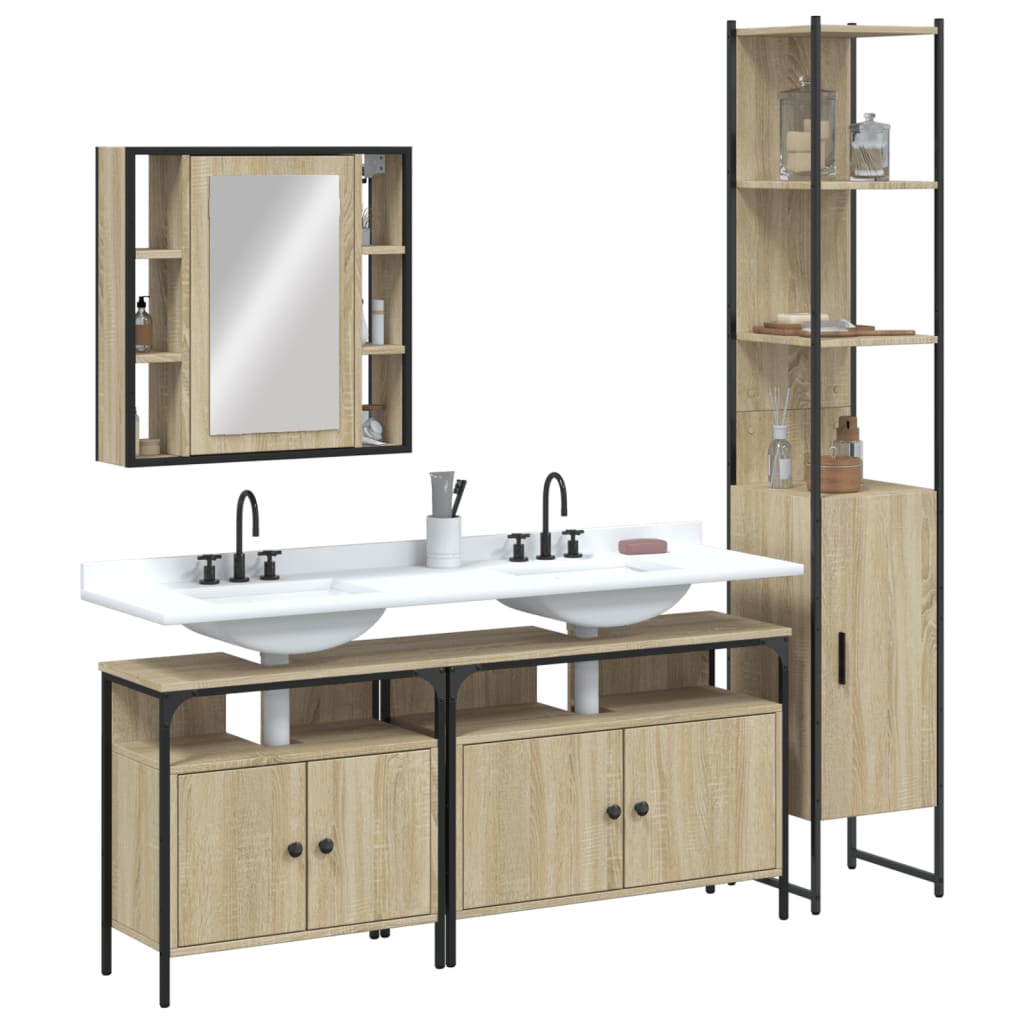 Set Mobili da Bagno 4 pz Rovere Sonoma in Legno Multistrato 3214746