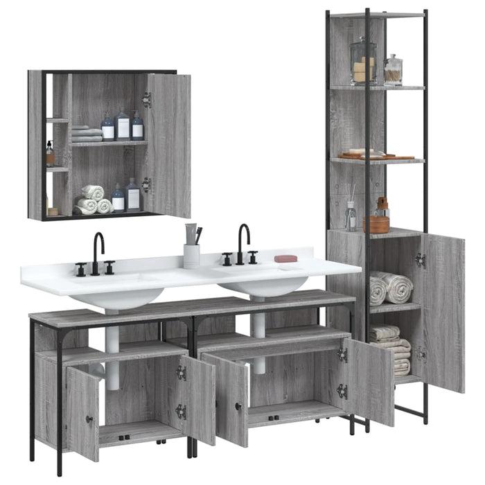 Set Mobili da Bagno 4 pz Grigio Sonoma in Legno Multistrato 3214748