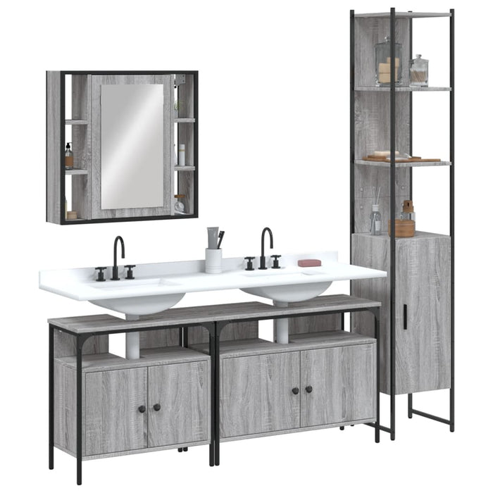 Set Mobili da Bagno 4 pz Grigio Sonoma in Legno Multistrato 3214748