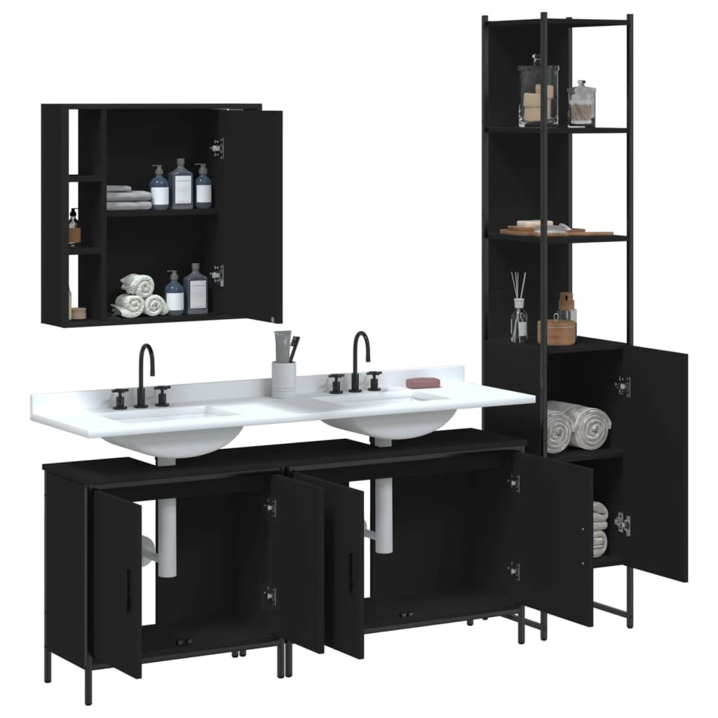 Set Mobili da Bagno 4 pz Nero in Legno Multistrato 3214750