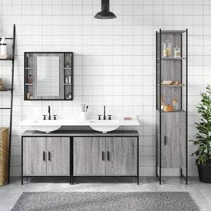 Set Mobili da Bagno 4 pz Grigio Sonoma in Legno Multistrato 3214753