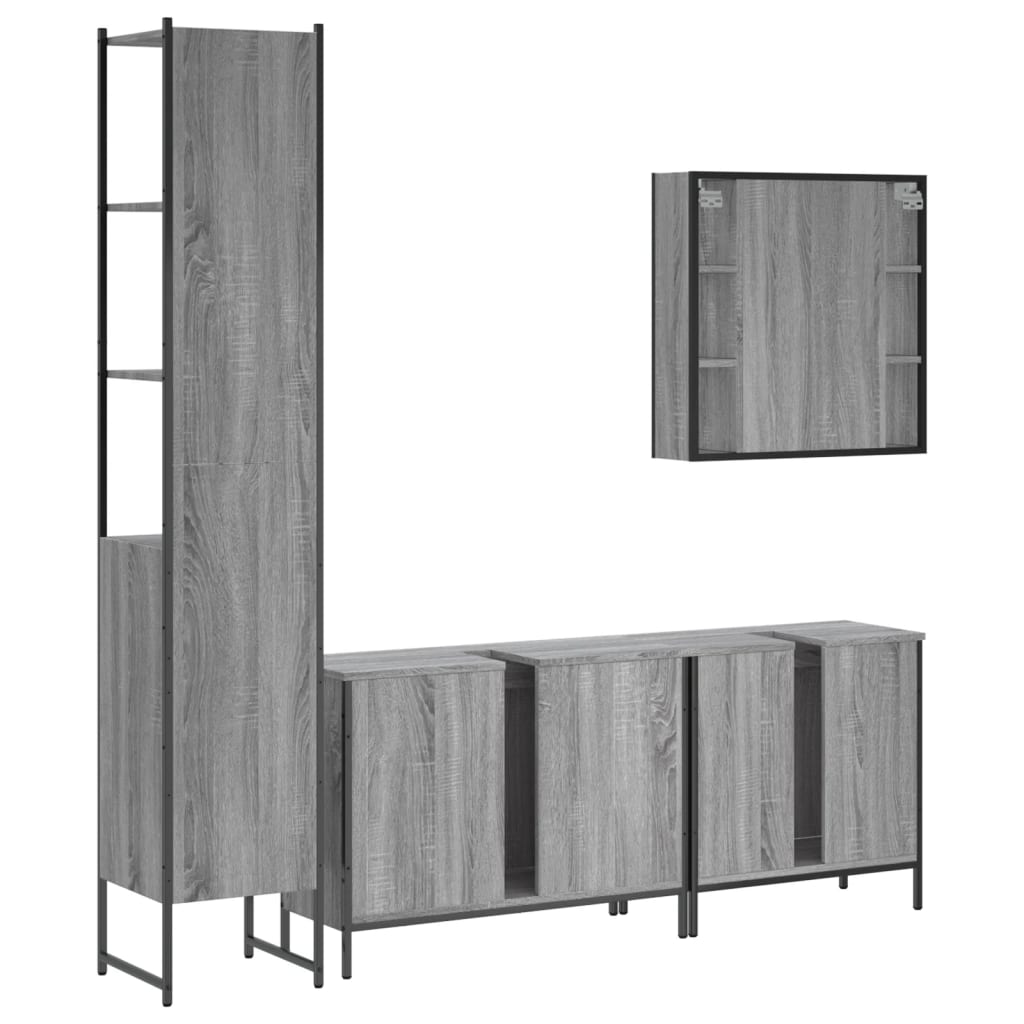 Set Mobili da Bagno 4 pz Grigio Sonoma in Legno Multistrato 3214753