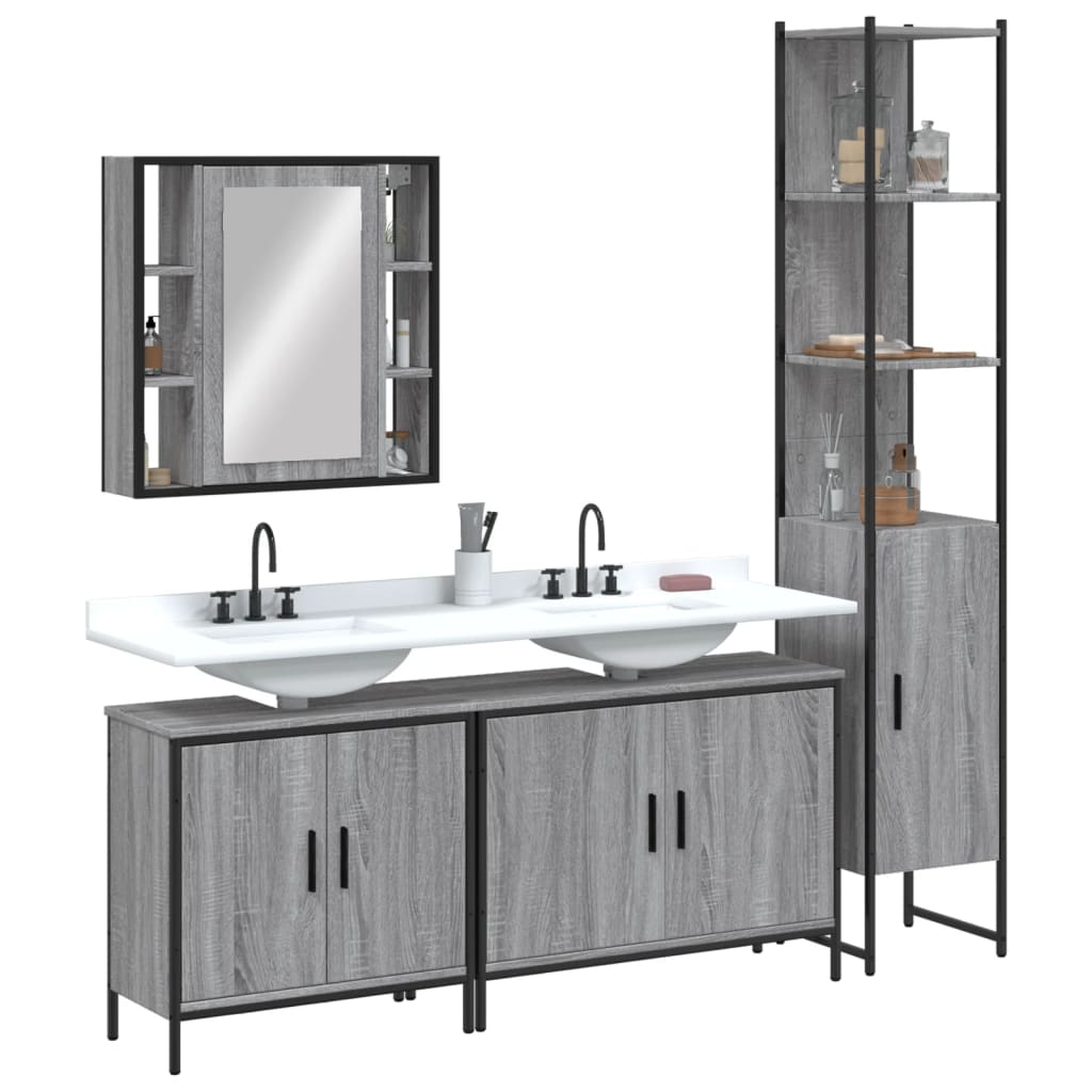 Set Mobili da Bagno 4 pz Grigio Sonoma in Legno Multistrato 3214753