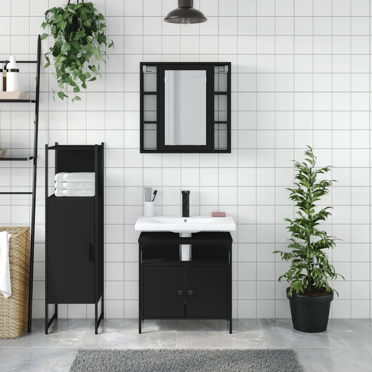 Set di Mobili da Bagno 3 pz Nero in Legno Multistrato 3214755