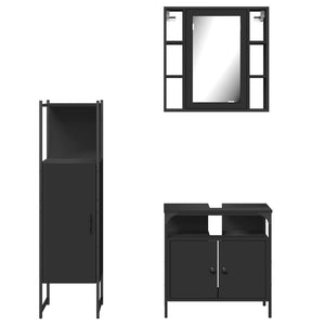 Set di Mobili da Bagno 3 pz Nero in Legno Multistrato 3214755