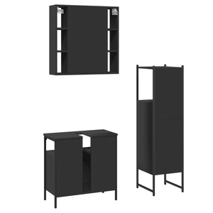 Set di Mobili da Bagno 3 pz Nero in Legno Multistrato 3214755